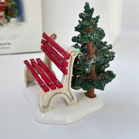 Dept 56 Village Accessories Park Bench Tree #52851 Snow Christmas Village - Picture 2 of 9